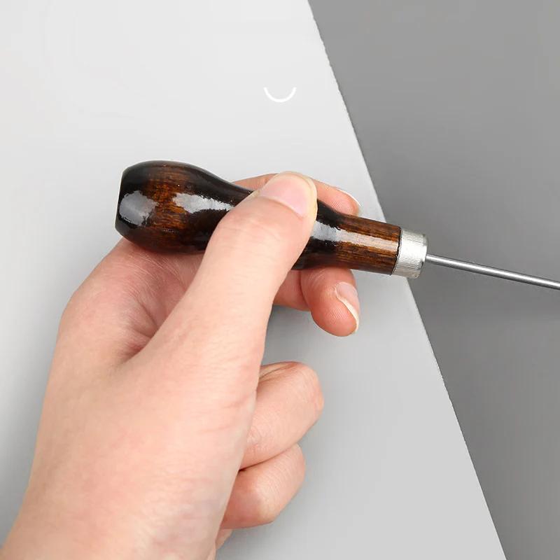 1/3Pcs Wooden Handle Awl DIY Leather Tent Sewing Awl Pin Punch Hole Repair Tool Hand Stitcher Leathercraft Needlework