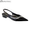 Crystal Sexy Pointed Toe Mid Heels Sandals Women Shoes Slingback Summer 2o25 Trend Dress Leather Pumps Elegant Party Sandalias