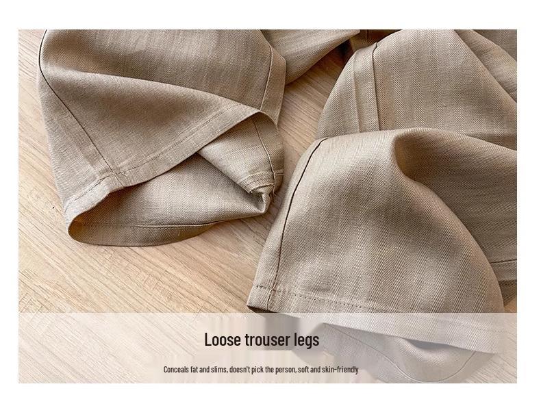 Khaki High-Waisted Wide-Leg Pants for Women - Spring/Summer 2025: Versatile, Slimming, Loose-Fit, Nine-Point Length