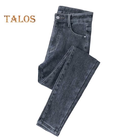 Jeans Invernali da Donna in Peluche a Vita Alta Foderati in Velluto Spesso Slim Fit Pantaloni a Sigaretta Chiusura con Bottone e Cerniera Tasche Pantaloni a Gamba Dritta per Strada e Festa
