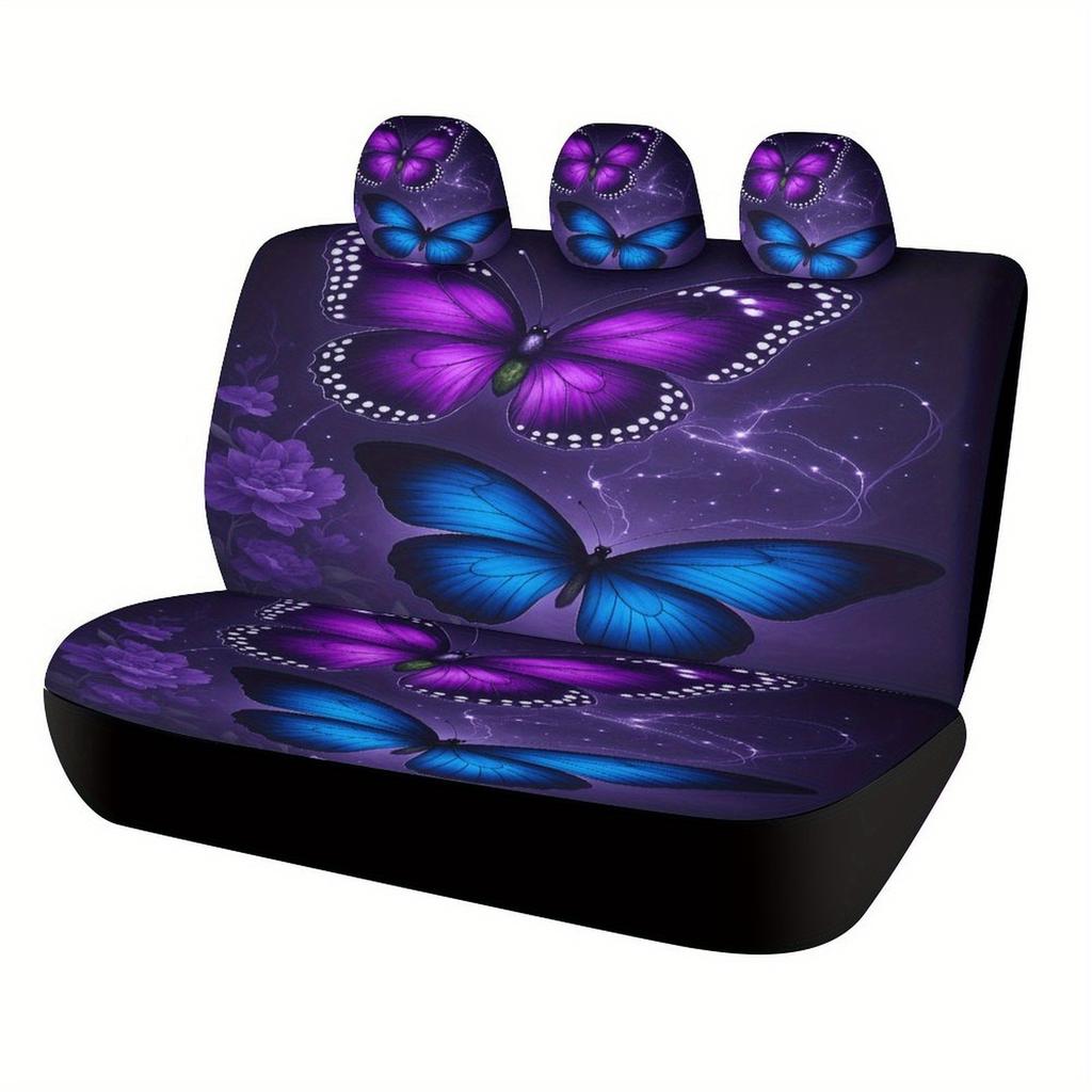 Purple Butterflies Glow Themed Car Seat Covers Set For Most Cars, Fashionable Comfortable Decorative Car Seat Protector Covers F