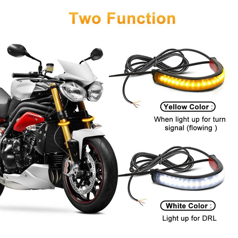 Motorcycle Turn Signal Light Strip LED IP68 Waterproof DRL Amber White Durable Moto Indicator Blinker Flasher Lamp Flashing