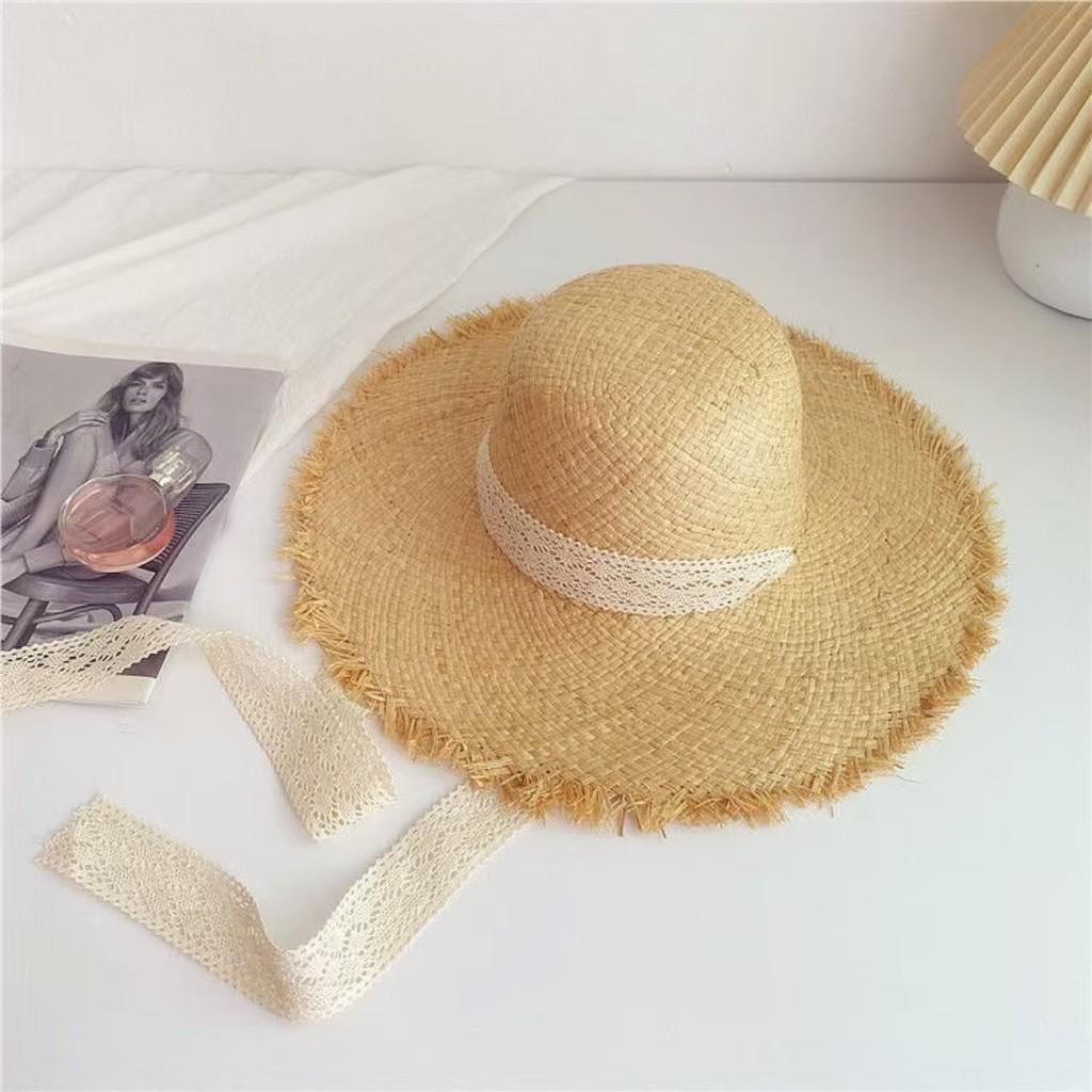 

Raffia Straw Sun Hat With Wide Brim For Beach Vacation And Sun Protection Style C