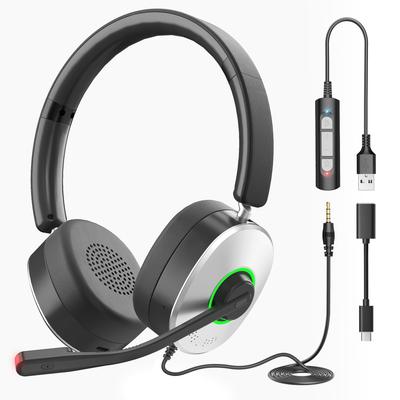 Wantek Wired USB To with Online PC and Smartphone Web Online Working from Business Remote Call Clear Ultra Comfortable for Invoice Headset, Type-C