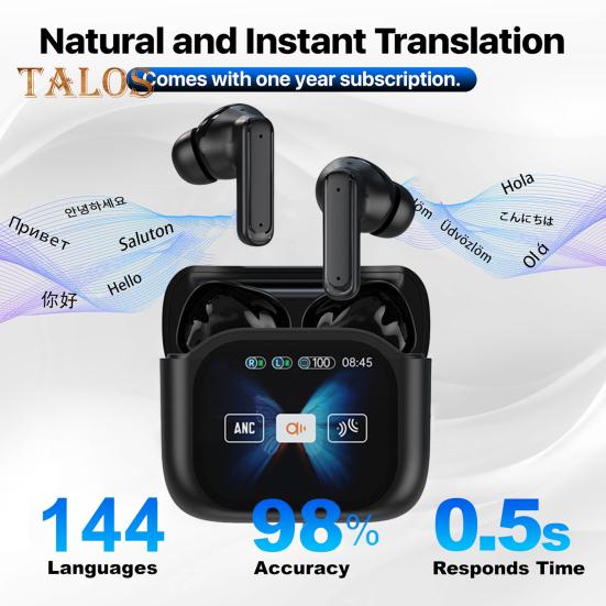 תרגום שפה אוזניות בקרת מגע תואמות בלוטות' 144 שפות מסך מגע LCD תוך אוזן בזמן אמת מתרגם