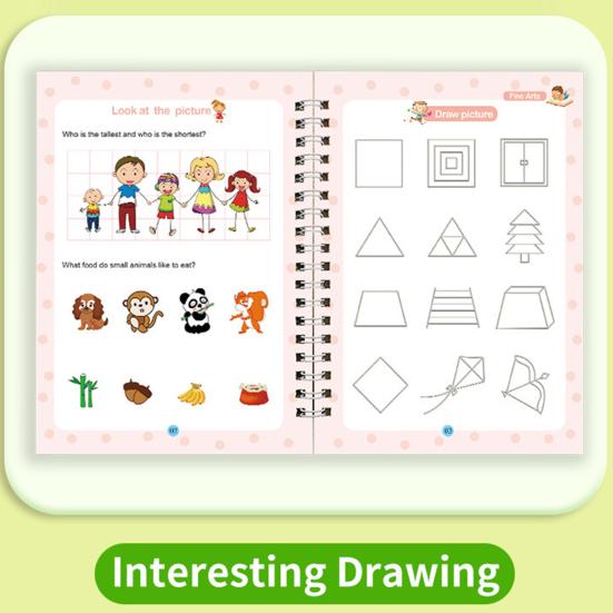 4Pcs Writing Exercise Book Practice Copybook Handwriting Workbook Kit with Letters Numbers English Grooved Learning Activity Workbook for Kids