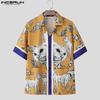 INCERUN Two Pieces Sets Men Short Sleeve Cartoon Print Shirts Pants Casual Loose Outfits