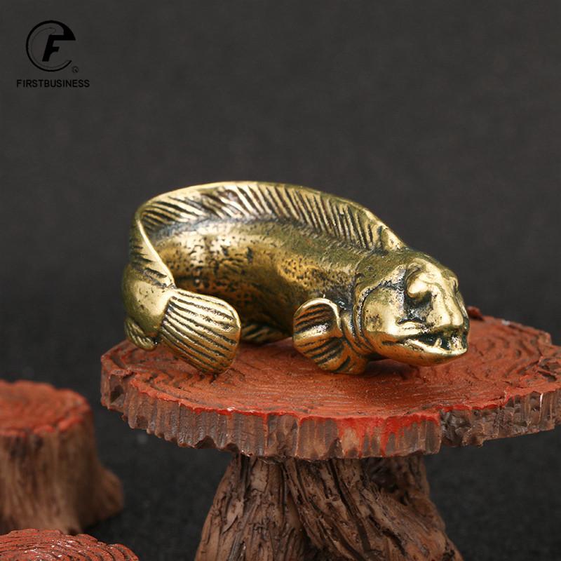 Solid Brass Deep Sea Fish Figurines Miniatures Desktop Ornaments Simulation Animal Small Statue Tea Pets Home Decorations Crafts