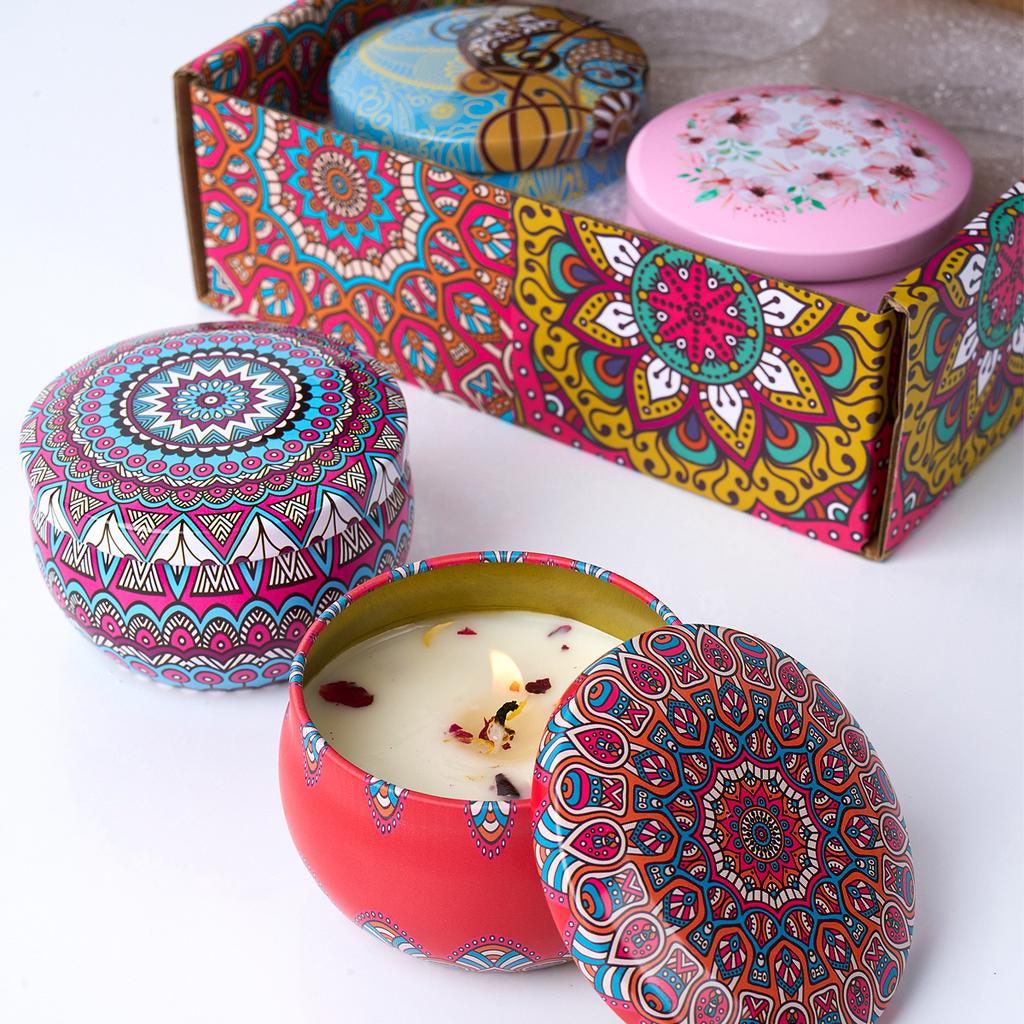 4PCS/Set Scented Candle Box Vintage Flower Rose Lavender Candle Jars Soy Wax Fragrance Candles Wedding Birthday Gift Home Decor