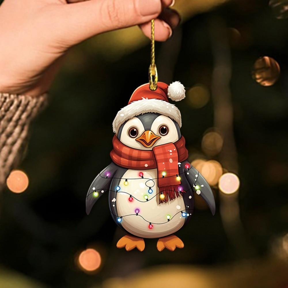 Acrylic Penguin Holiday Car Mirror Pendant Christmas Tree Design Vehicle Decor