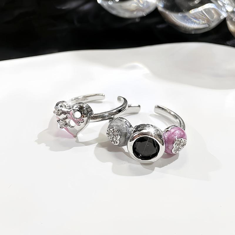 Sweet And Cool Pink Art Retro Love Open Ring Women'S Enamel Color Niche High-End Light Luxury Jewelry