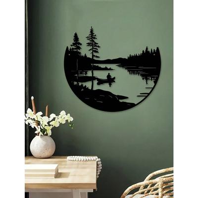 Bohemian Metall Wandkunst Landschaft Silhouette Runde Skulptur Rustikales Eisen Hängende Dekoration für Zuhause Garten Wohnzimmer Balkon