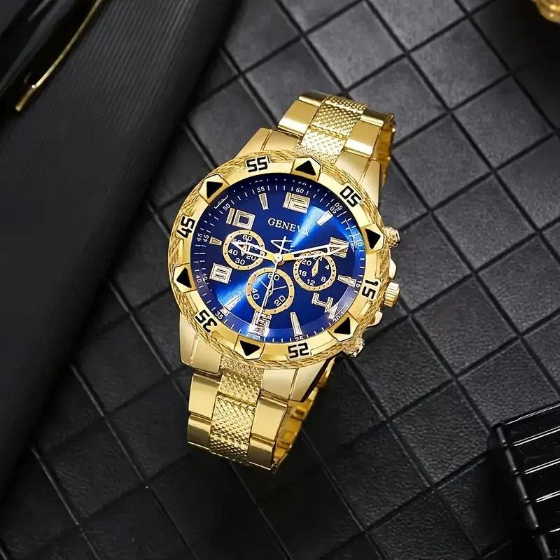 Blu-ray Symphony Glass Men's Watch Steel Belt Quartz Watch Digital Engraved Vacation Three-Eye Watch