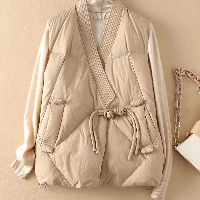 Autumn and Winter Light Down Cotton Clothes Vest Buckle Cross Neck Padded Cotton Vest Women's Retro Mother Winter Coat