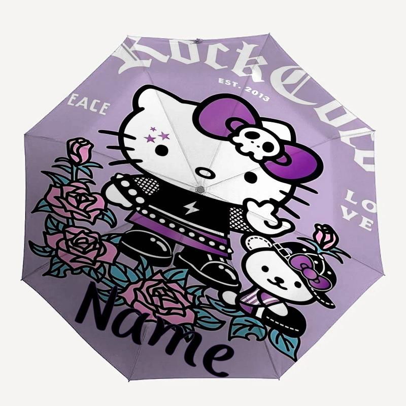 

1pc Rock Hello Kitty custom umbrella Automatic Open/Close, 8-Rib Durable Frame Customizable Name/Text, Portable & Stylish for , 1047L
