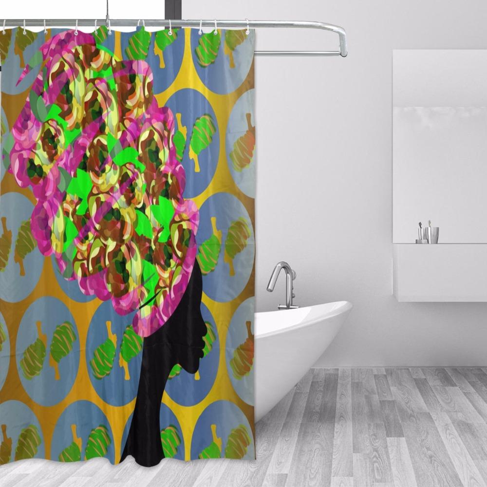 Newest African Woman Shower Curtain Waterproof 100% Polyester Fabric Printing Bath Curtain For Home Bathroom Decor Curtains