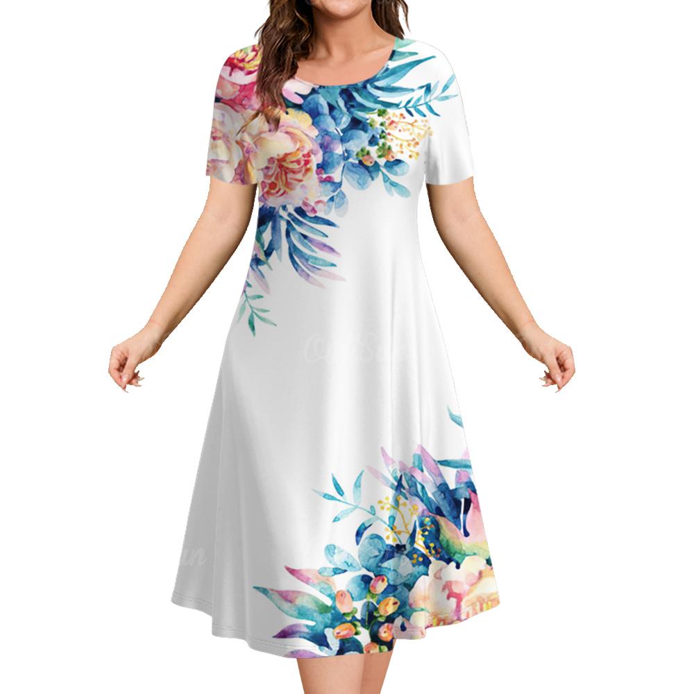 Women's Dresses 2025 Summer  Flower Elements  Dresses Elegant Casual Loose fashion Short Sleeve Dresses