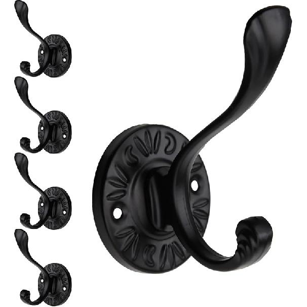 5pcs Black Coat Hooks Wall Mounted Coat Hooks Farmhouse Matte Black Wall Hooks with Screws Metal Matte Black Towel Hooks for Bathrooms Entryway Hooks black_02