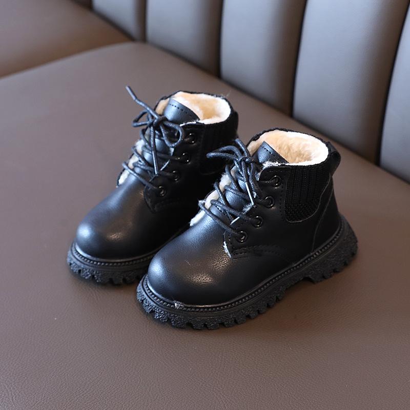 Winter New Children's Martin Boots with Velvet Cotton Shoes Short Boots Girls' Snow Boots Baby Shoes Boys' Leather Boots