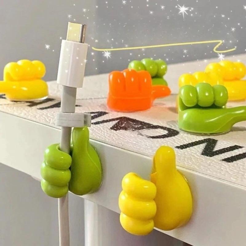 10Pcs Thumb-Shaped Hook Cable Organizer Storage Clips No-Drill Adhesive Hooks Plastic Perfect for Charging Cables Cord Holder