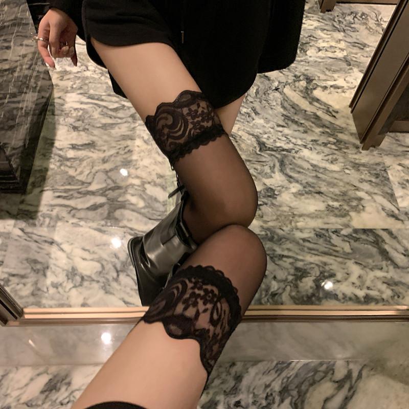 Ladies Socks Solid Color Lolita Thigh High Stockings Lace Sexy Long Socks Women Over Knee Black White Sweet Stockings