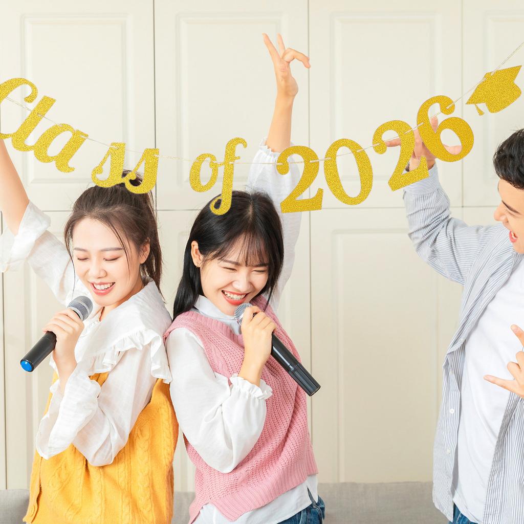 2026 Graduation Banner Party Supplies Glitter Grad Garland 300Cm Class of 2026 Sign Vibrant Cap Theme Easy Hang Photo Booth