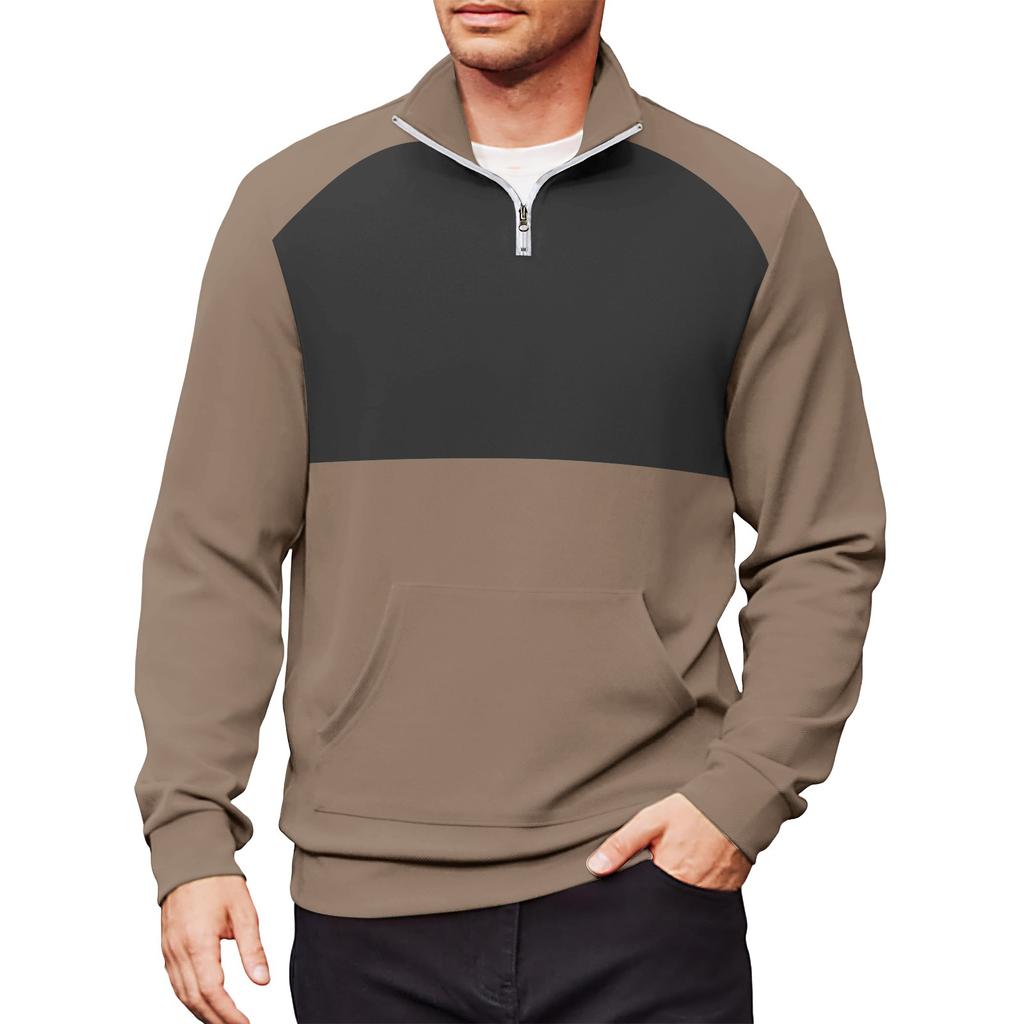 Men's Casual Long-Sleeved Collared Quarter-Zip Sweatshirt