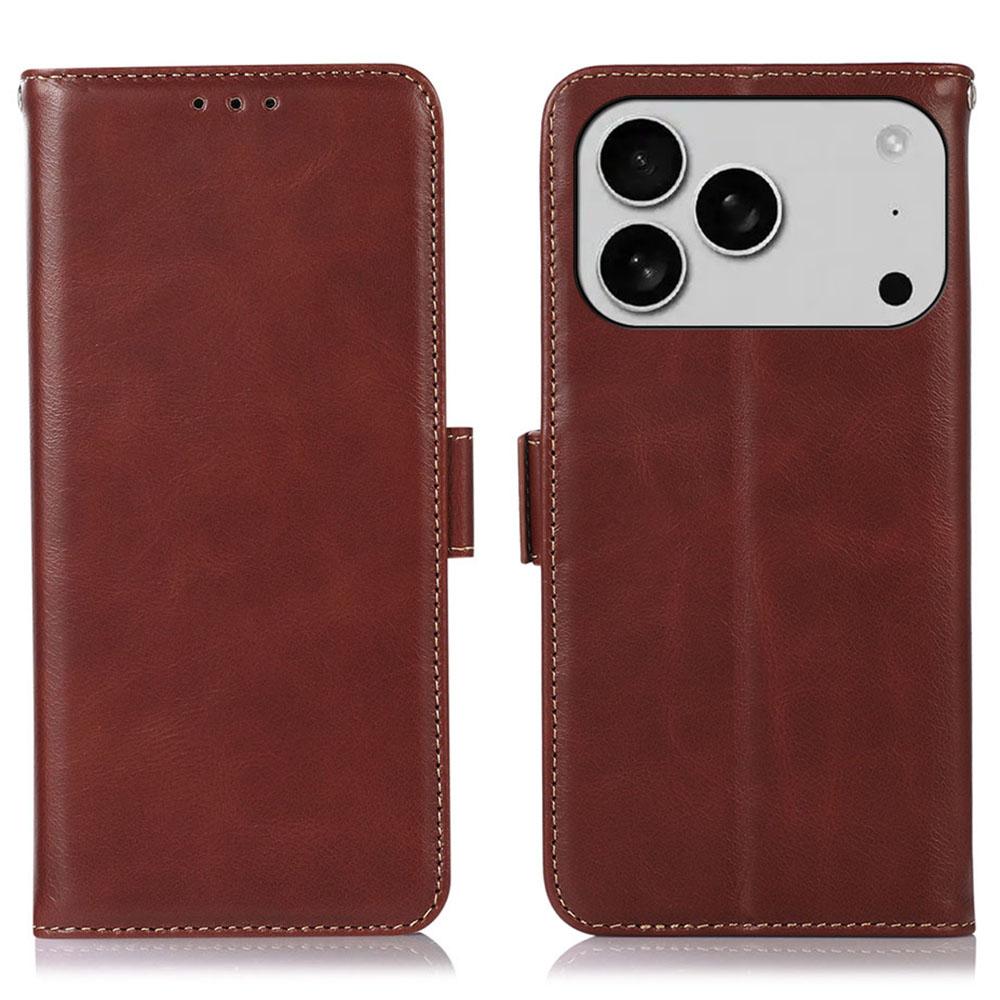 For iPhone 17 Pro Case RFID Blocking Genuine Cow Leather Wallet Phone Cover
