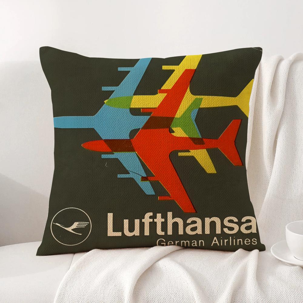 Classic L-Lufthansas Airlines Cushion Cover Natural Linen Pillow Cover Double-Sided Print Cushion Case For Sofa Home Decor Gift