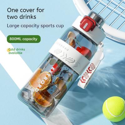 800 ml Wasserflasche, Sport-Wasserbecher für männliche und weibliche Studenten, Outdoor-Fitness, tragbarer Reisebecher aus Kunststoff mit Strohhalm und Deckel