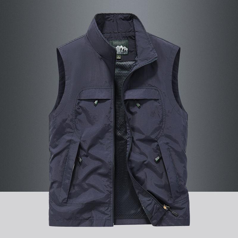 Vest men's new spring, summer and autumn tooling multi-functional casual stand-up collar multi-bag outdoor fishing vest men's vest