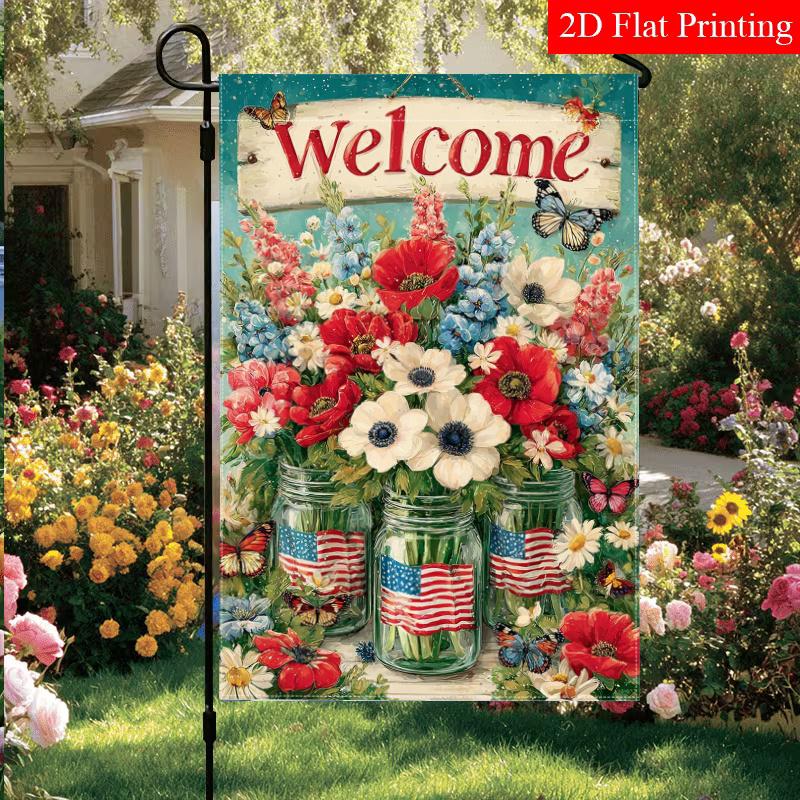 2D Flat - 2D Flat - 2D Flat 1pc July 4Th Patriotic Flower Mason Pot Garden Flag 325.12X101.6 cm Garden Decoration Double S, Home Decoration, Yard Deco
