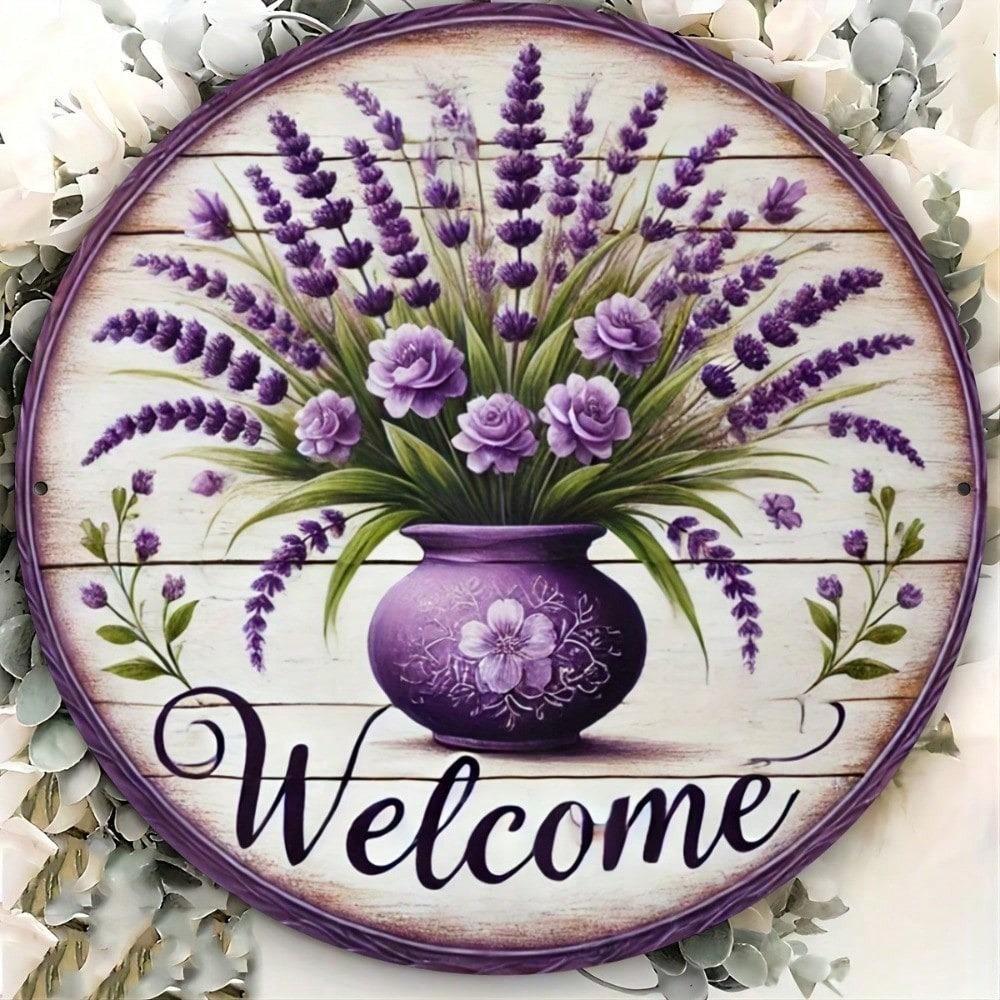 **Vintage Farmhouse Tin Sign 8x8 Inch Rustic Wall Art Metal Lavender Decor Weather Resistant**