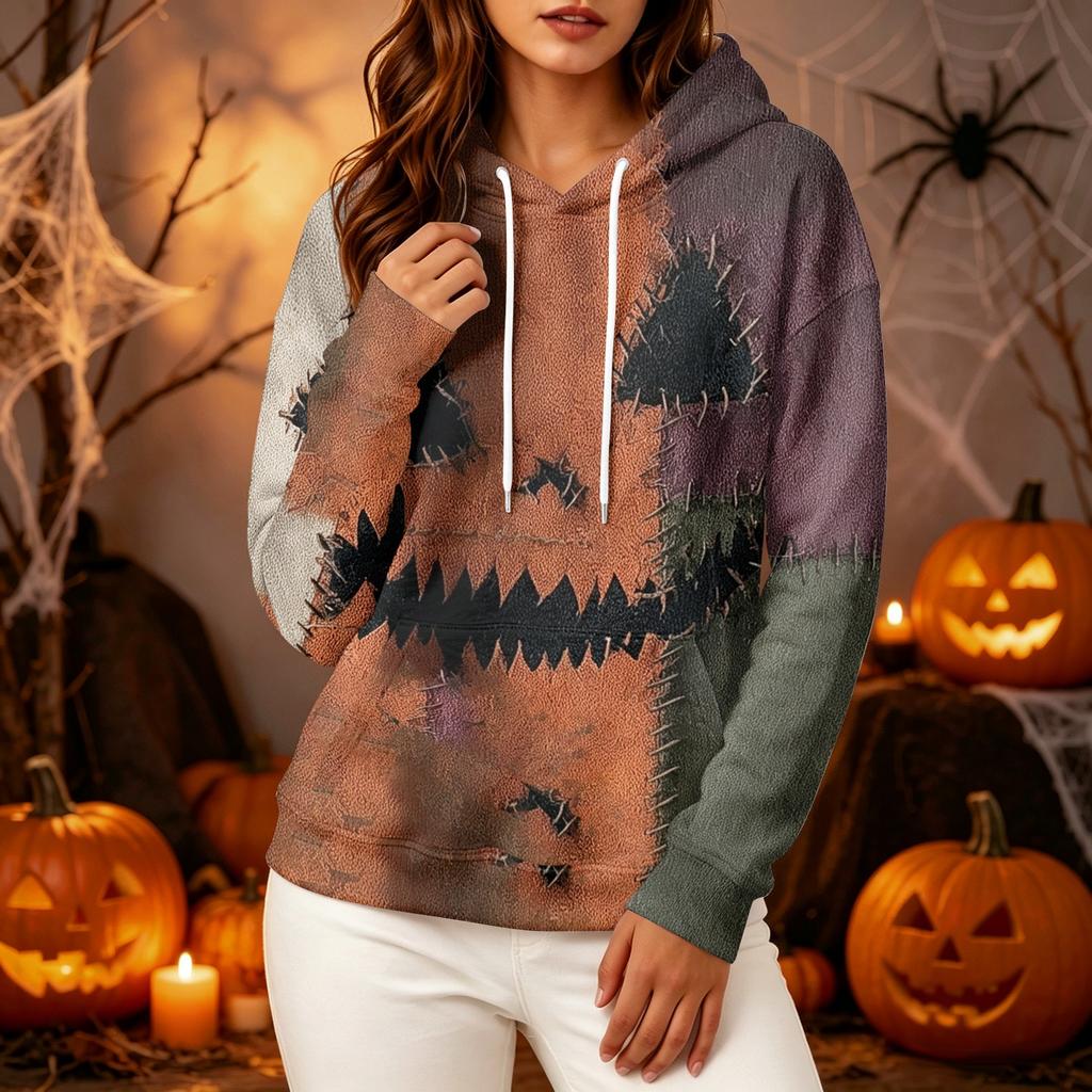 Women's Long Sleeve Halloween Printed Hoodie for Festive Party Wear