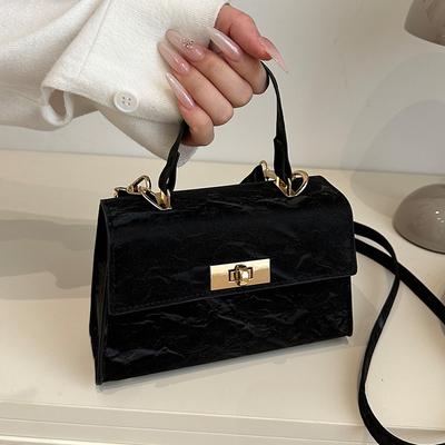 Lente Nieuwe Stijl Eenvoudig Pendelen Slot Retro Trend Koreaanse Versie Effen Kleur Handheld Enkele Schouder Crossbody Kleine Vierkante Tas