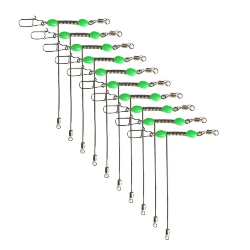 10Pcs/pack Luminous Beaded T Shape Fishing Swivels, Corrosion Resistant Stainless Steel 3 Way Rolling Swivels Snaps Set