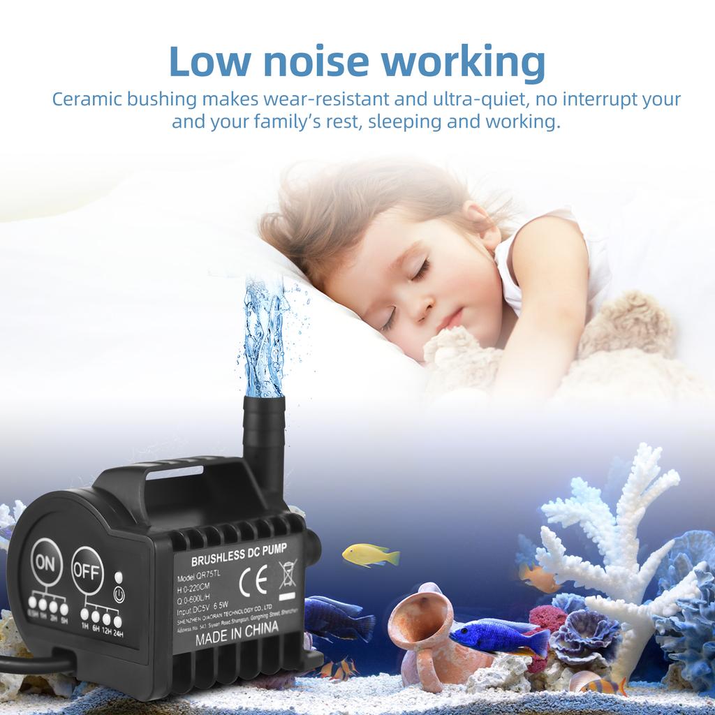 5-V-Mini-USB-Wasserpumpe mit 4-Gang-Ein-/Aus-Timing-Beschleunigungs- und Verzögerungsfunktion für Tankteich-Aquarium-Haustiertrinkwasser