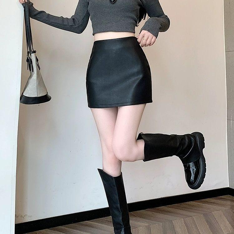 New 2025 High-Waisted Black PU Leather Bodycon Mini Skirt for Women – Sexy Korean Style for Autumn/Winter.