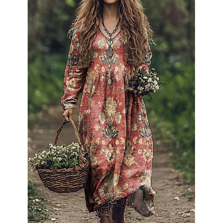 2026 Spring New Women s Floral 3D Digital Print Long Sleeve Dress S