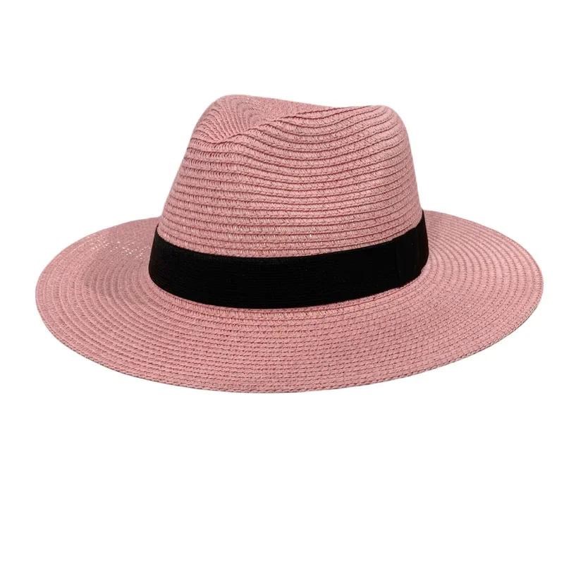 

Foldable Wide Brim Sun Protection Hat for Men And Women Outdoor Travel Beach Caps Summer Soft Top Straw Cap Adult розовый