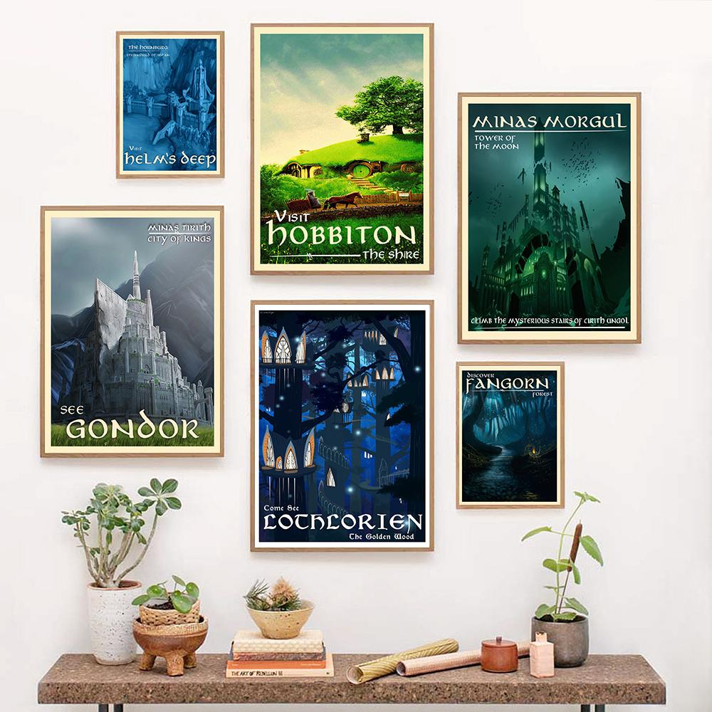 Movie Poster Wall Print Retro Travel Abstract Canvas Vintage Film Middle Earth Landscape Tolkien Painting Kid Room Home Decor