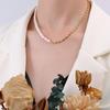 French-Style Retro Necklace: Oval Bead & Choker Spliced, 18k Gold Titanium Steel with Freshwater Pearls for Women