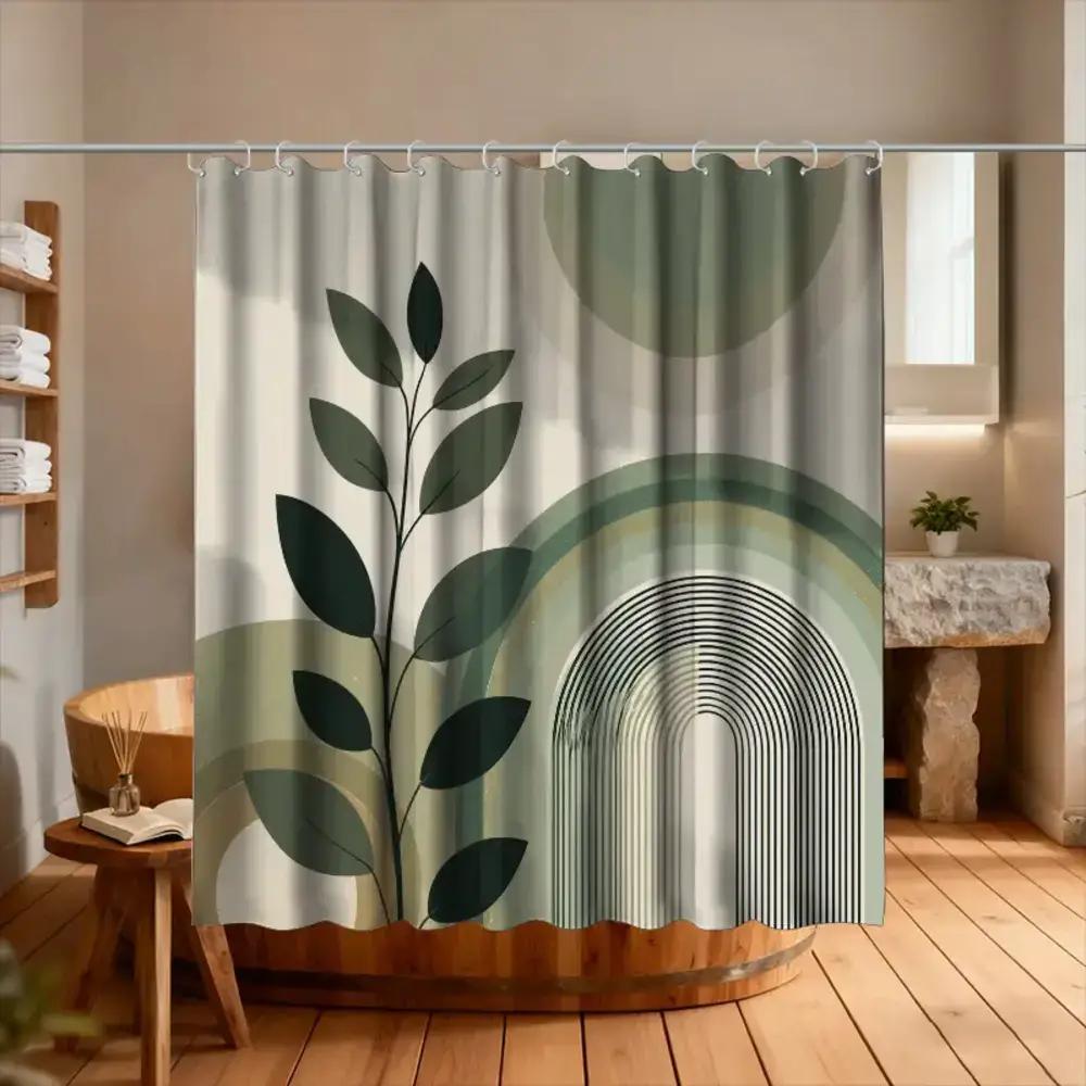 

A Bathroom Shower Curtain Featuring An Illustrated Design For International Plant Day, Includes 12 Hooks, Measuring 70.87*70.87I W60H190(CM)-1 Pcs