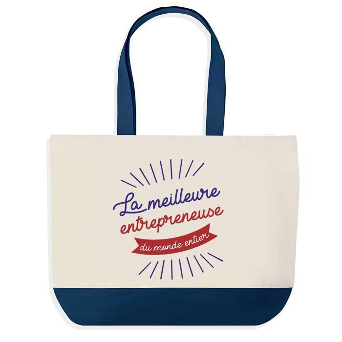 Sac cabas - PLANETEE - Entrepreneuse Meilleure du Monde - fond bleu - coton - 40 x 45 cm