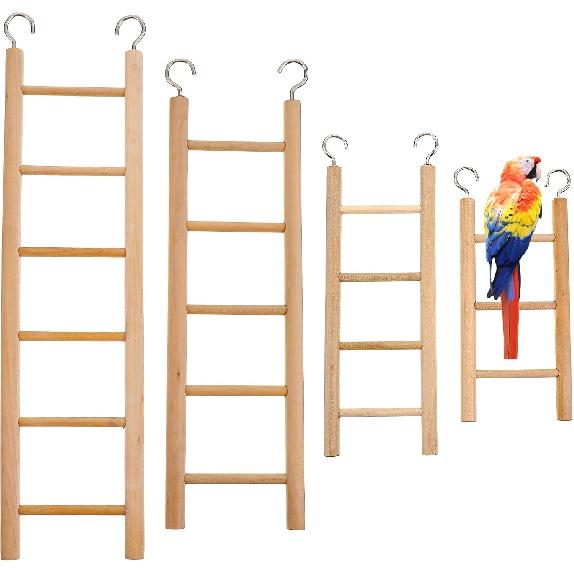 4Pcs Wooden Bird Ladder, Bird Ladder for Cage, Birds Toys for Parakeets Parrots Cockatoo Lovebirds Birdie, Wooden Ladders Basics Climbing