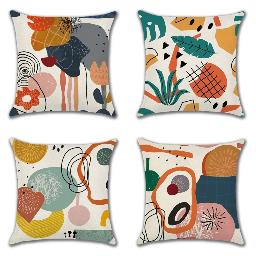 4 Pcs Double Sided Abstract Geometric Cushion Covers, Modern Art Tropical Print Throw Pillow Cases For Home Decor (No Inserts)