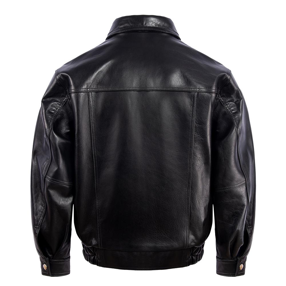 Vintage Brown Genuine Cow Men Leather Jacket Black Sheepskin Loose Men's Oversized Coat Spring Autumn