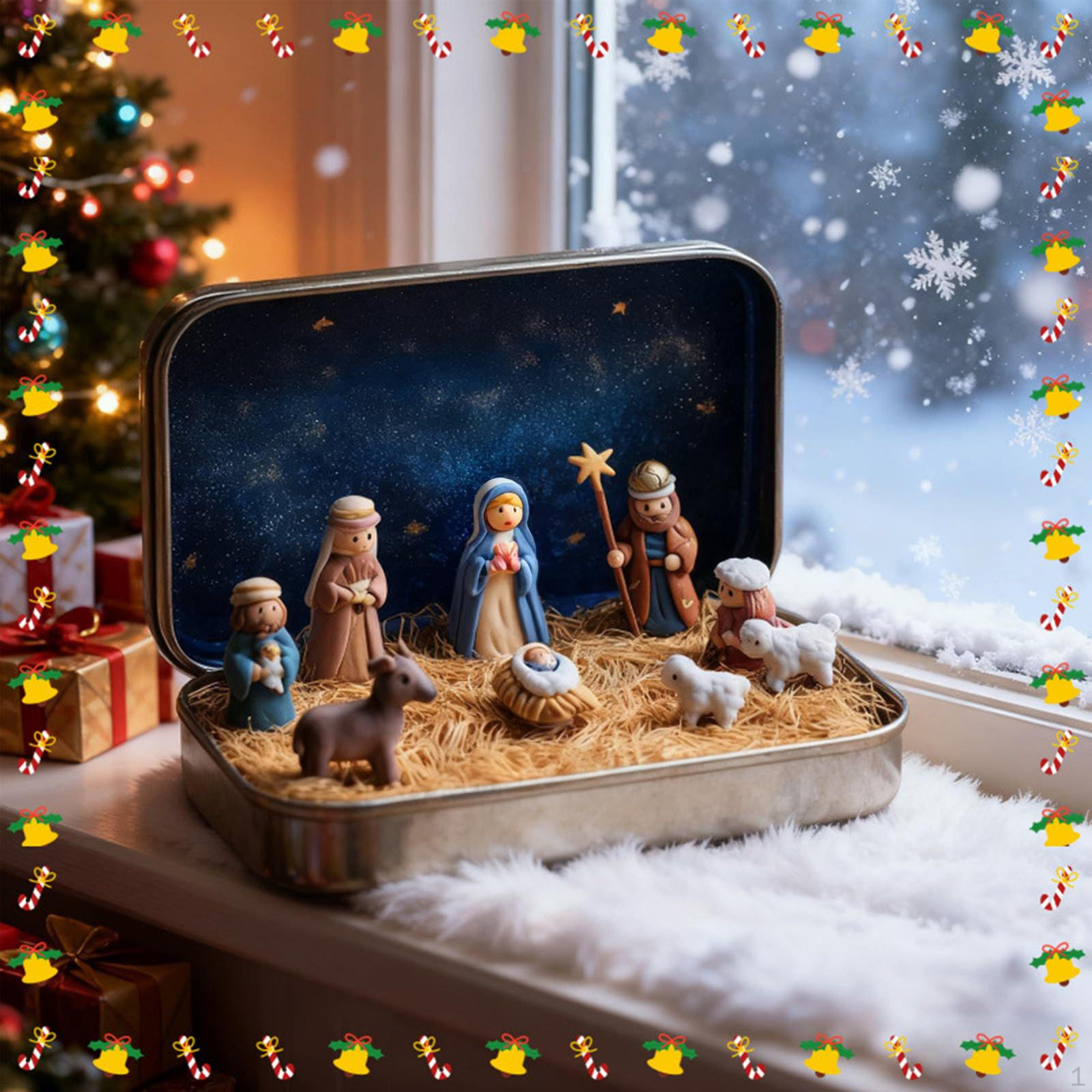 Christmas Nativity Scene Figures,Desktop Decorations Box Collection Statues Ornaments for