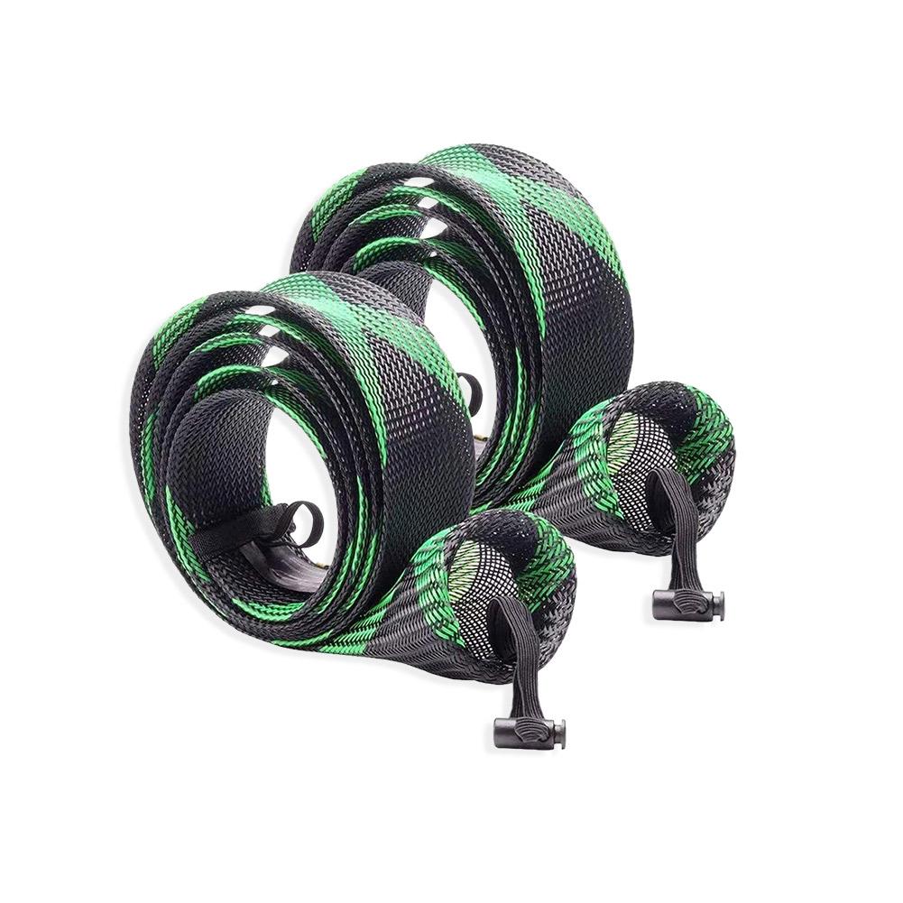 2Pcs Fishing Pole Protective Socks with Lanyard 32mm Braided Mesh Rod Protector for Casting Sea Fishing Spinning Rod