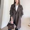 Autumn Plus Size Slimming Trench Coat: Coffee & Black Chenille Commuter Style